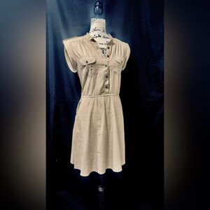 Speed Control Spring Tan Utility Military Vibe Shirt Dress with Pockets Medium